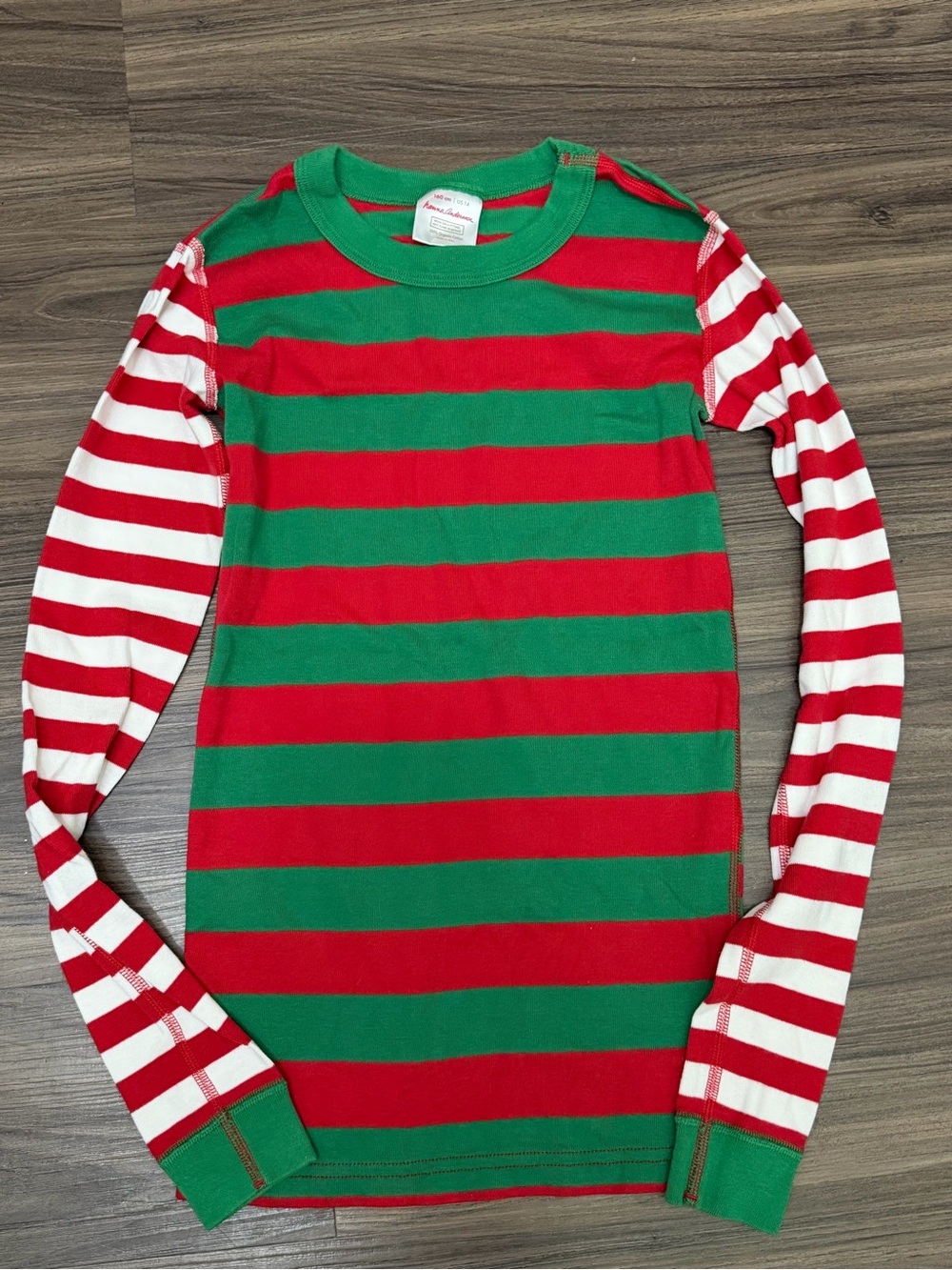 Hanna Andersson Kids 14 Christmas Holiday Red Green White Stripe Pajama Top